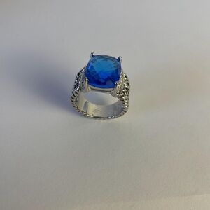 Wheaton® Ring in Sterling Silver with Blue Topaz and Pavé Diamonds Size 7